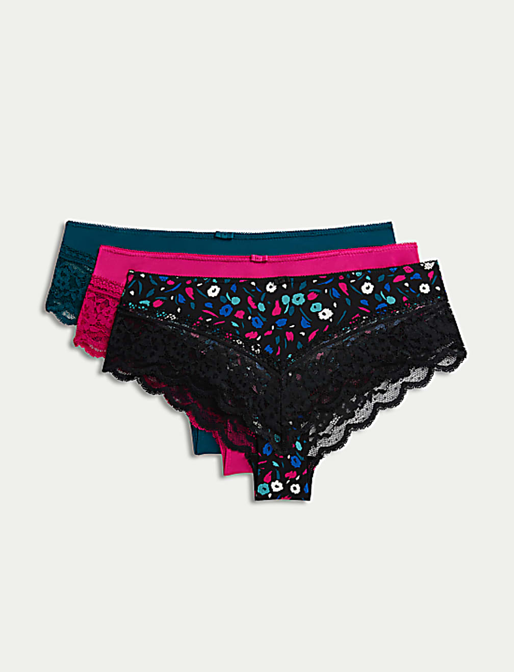 3pk Lace Trim Brazilian Knickers