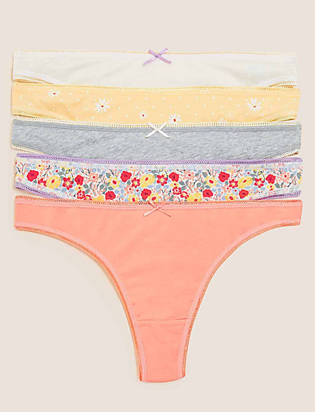 5pk Cotton Rich Printed Thongs