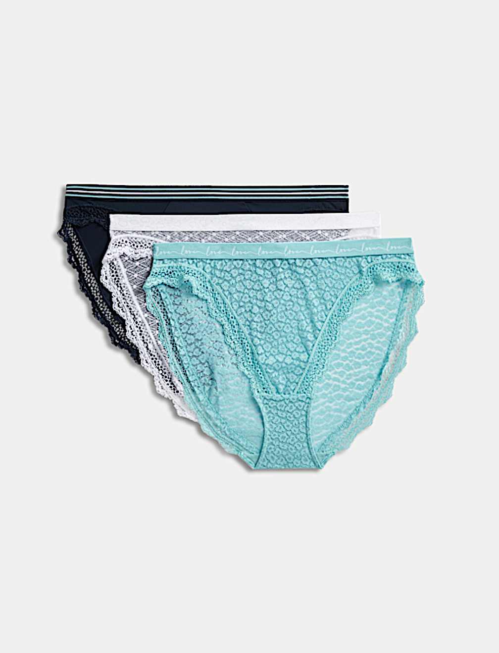 3pk Mesh & Lace High Leg Knickers