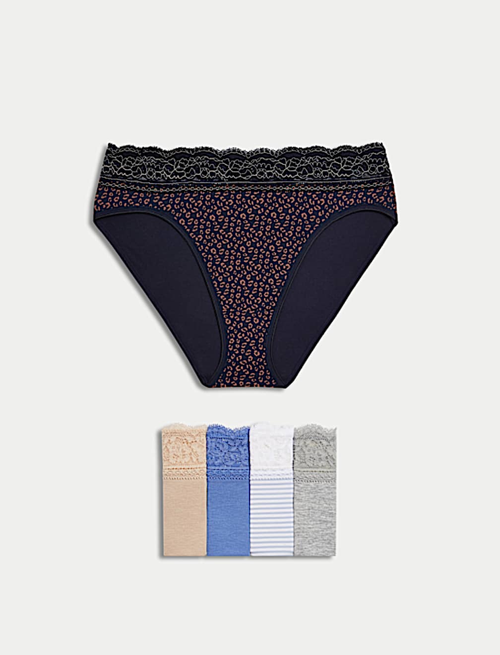 5pk Cotton Rich Printed High Leg Knickers