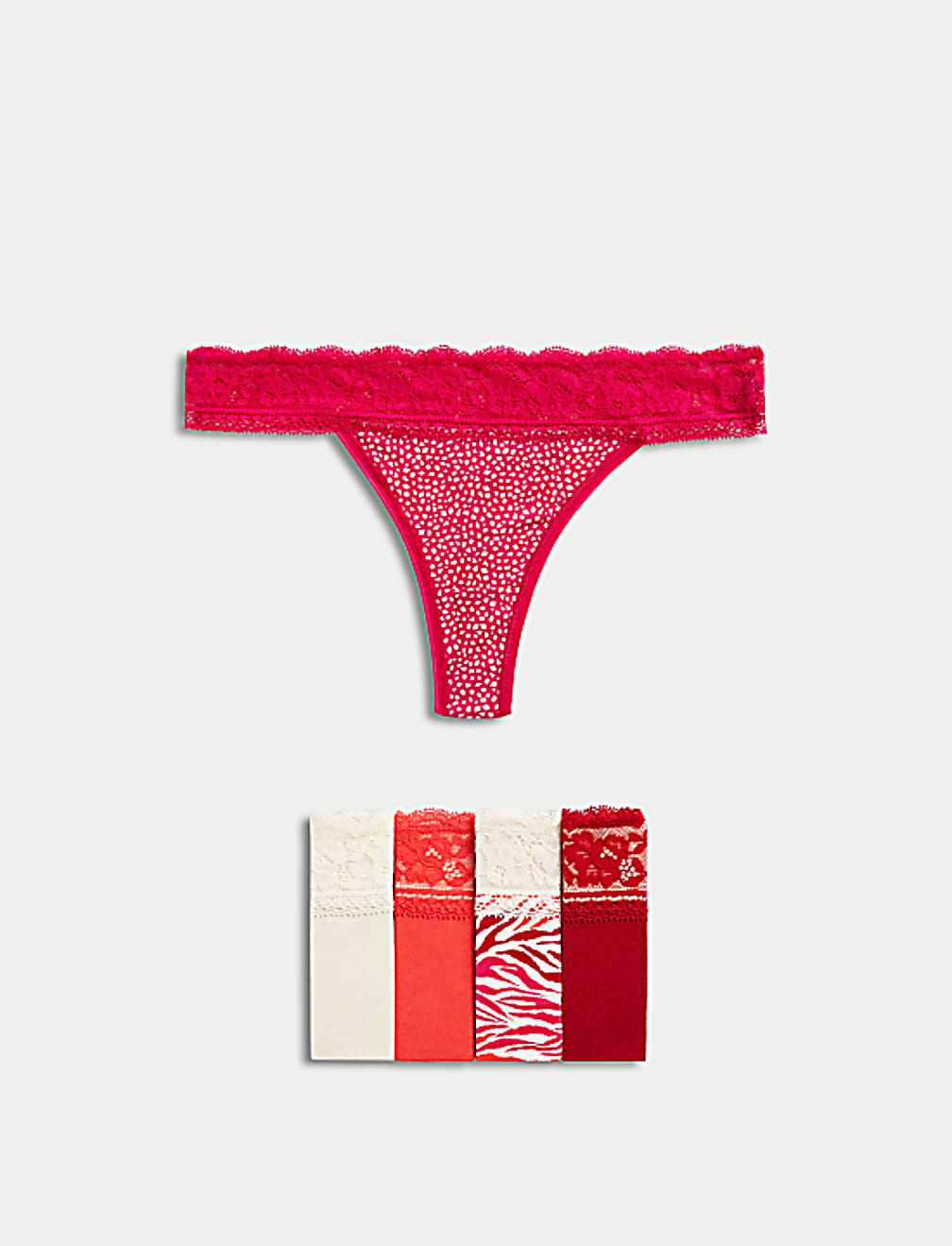 5pk Cotton & Lace Printed Thongs