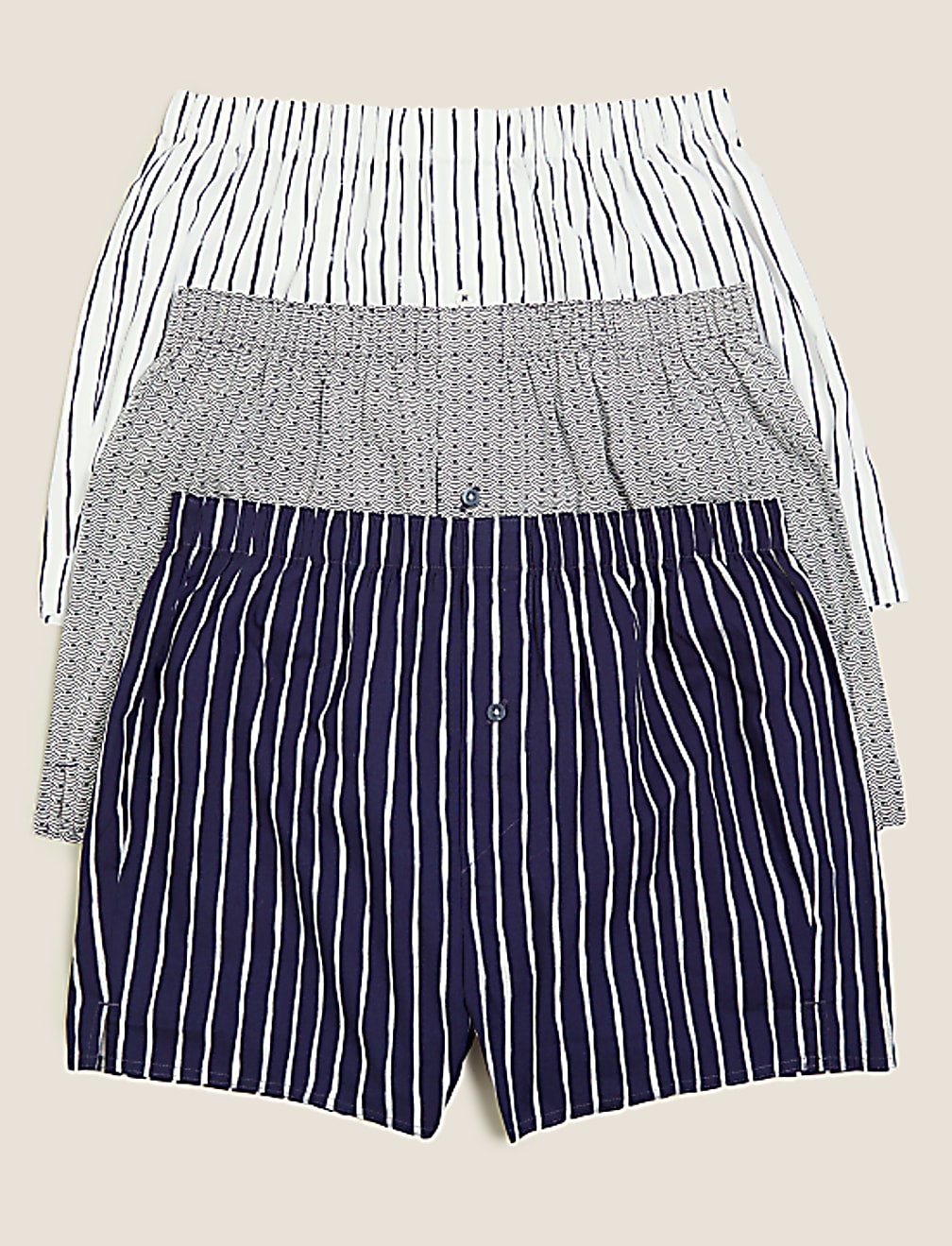 3 Pack Pure Cotton Striped Woven Boxers