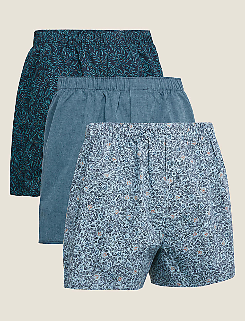 3pk Pure Cotton Printed Woven Boxers