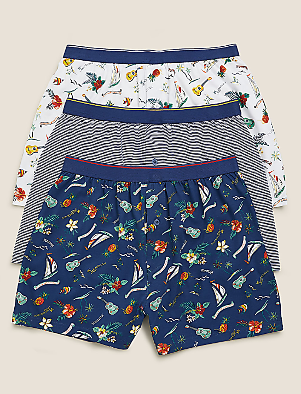 3pk Pure Cotton Jersey Hawaiian Boxers