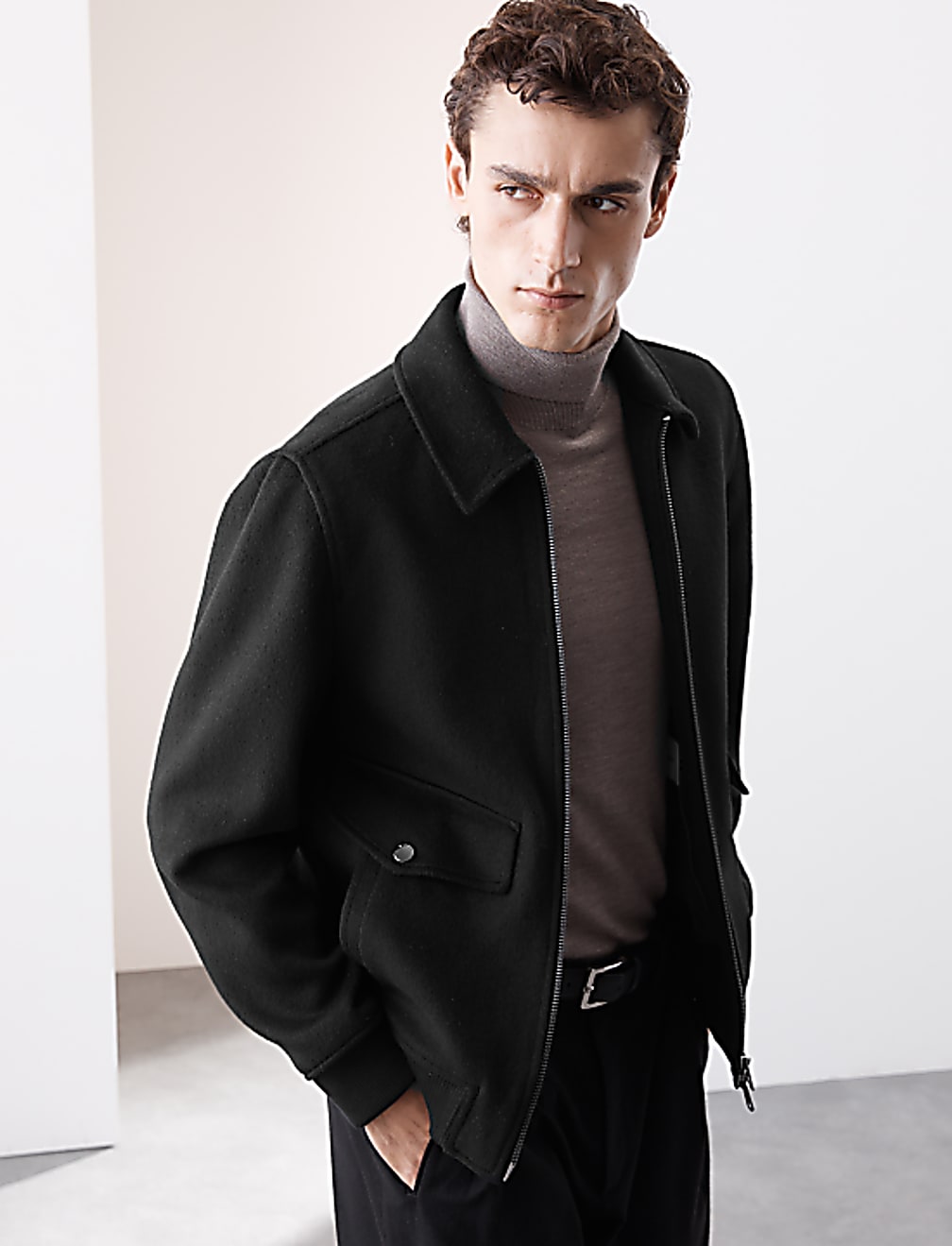 Wool Blend Harrington Bomber Jacket