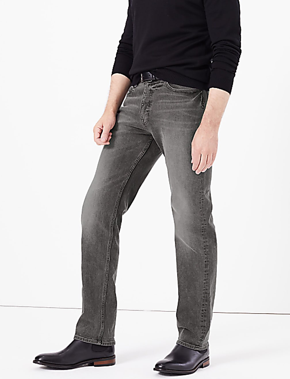 Straight Fit Vintage Wash Stretch Jeans