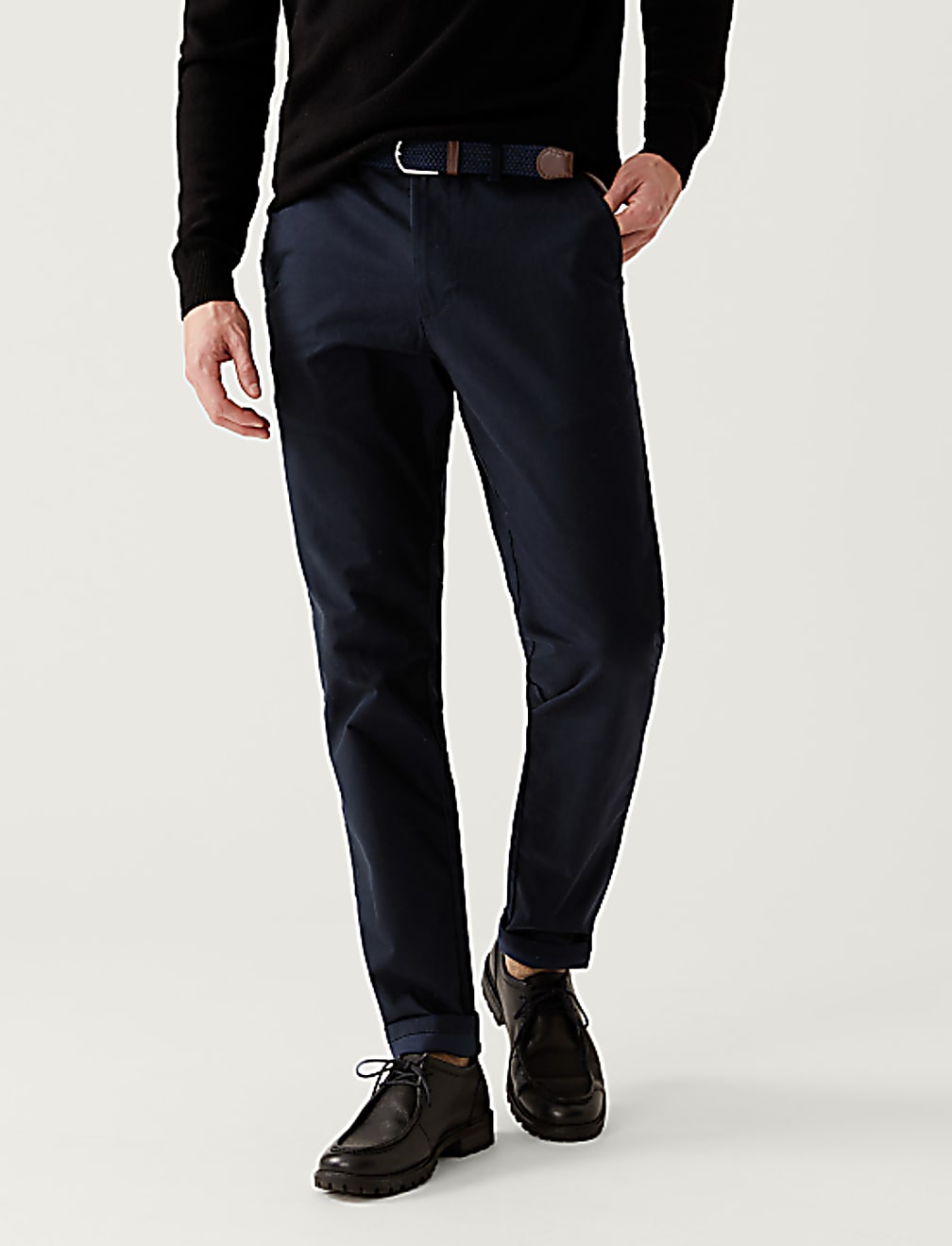 Slim Fit Belted Stretch Chinos