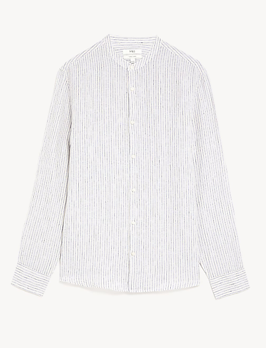 Pure Linen Striped Grandad Collar Shirt