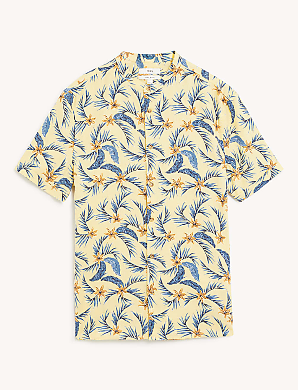Linen Blend Floral Grandad Collar Shirt