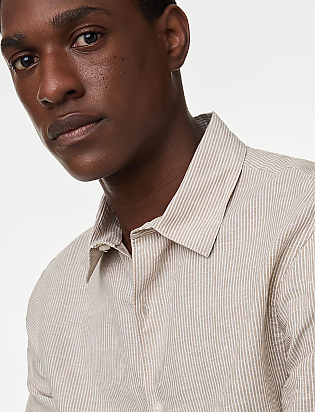 Cotton Linen Blend Fine Stripe Shirt