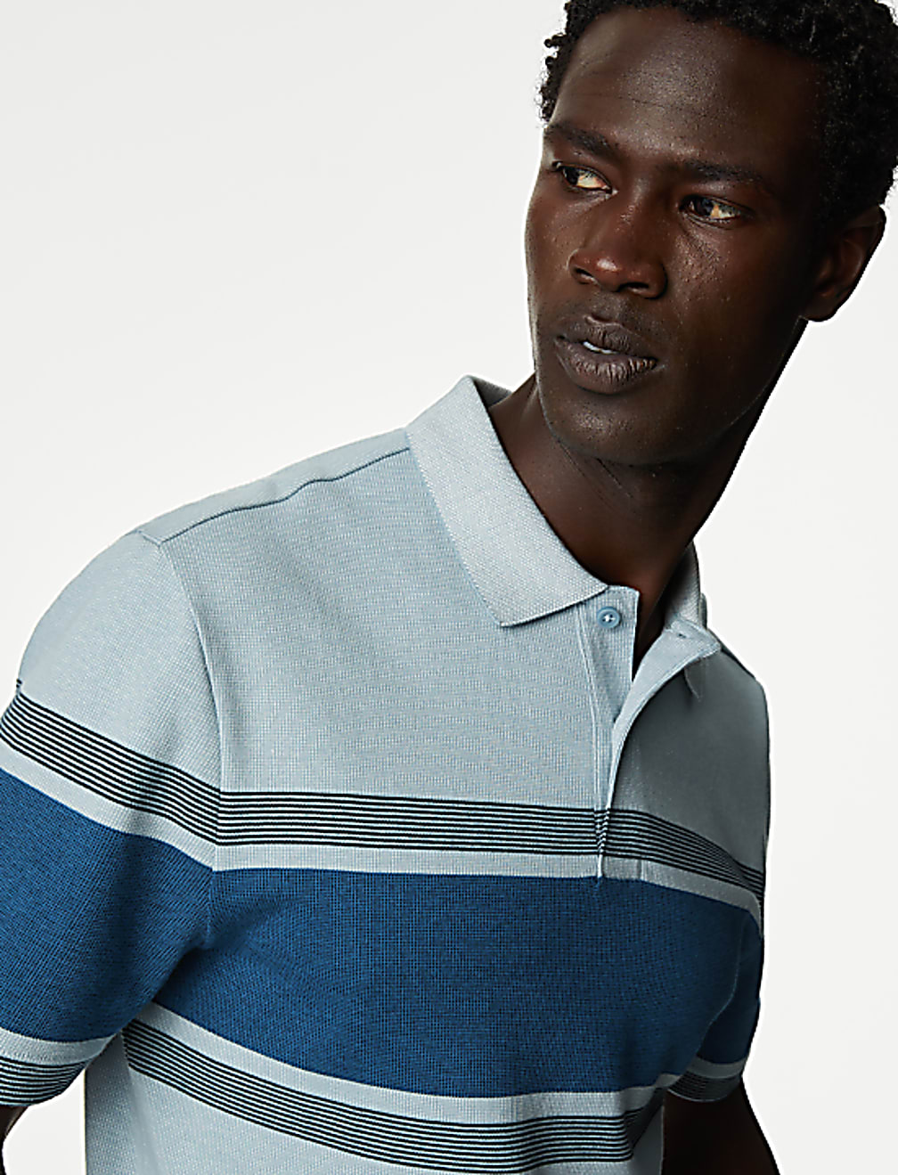 Pure Cotton Striped Double Knit Polo Shirt