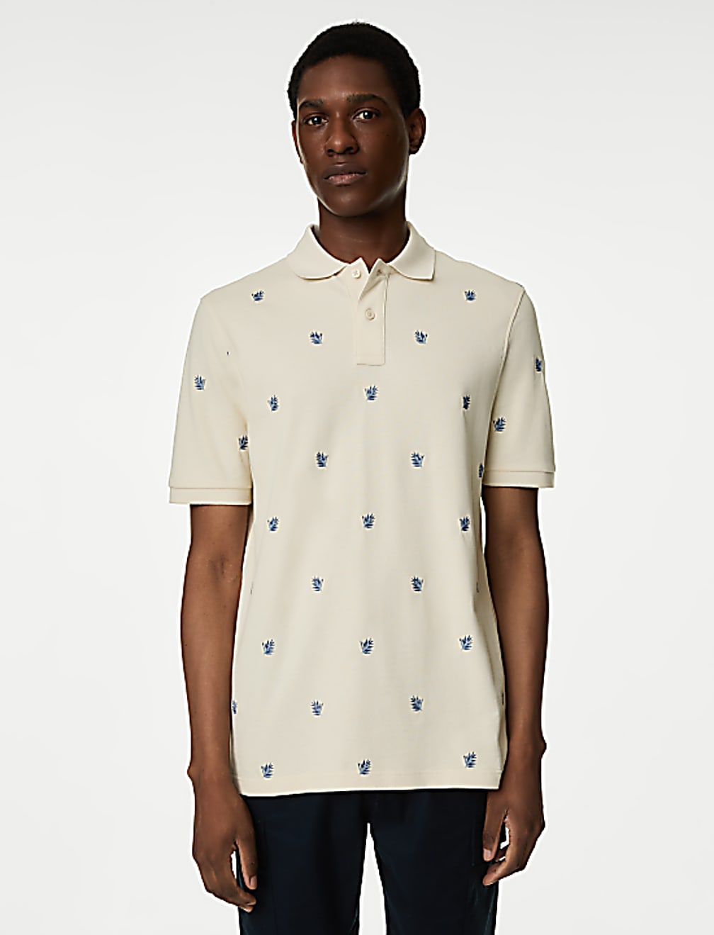 Pure Cotton Embroidered Leaf Polo Shirt