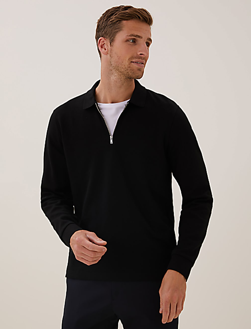 Pure Cotton Long Sleeve Polo Shirt
