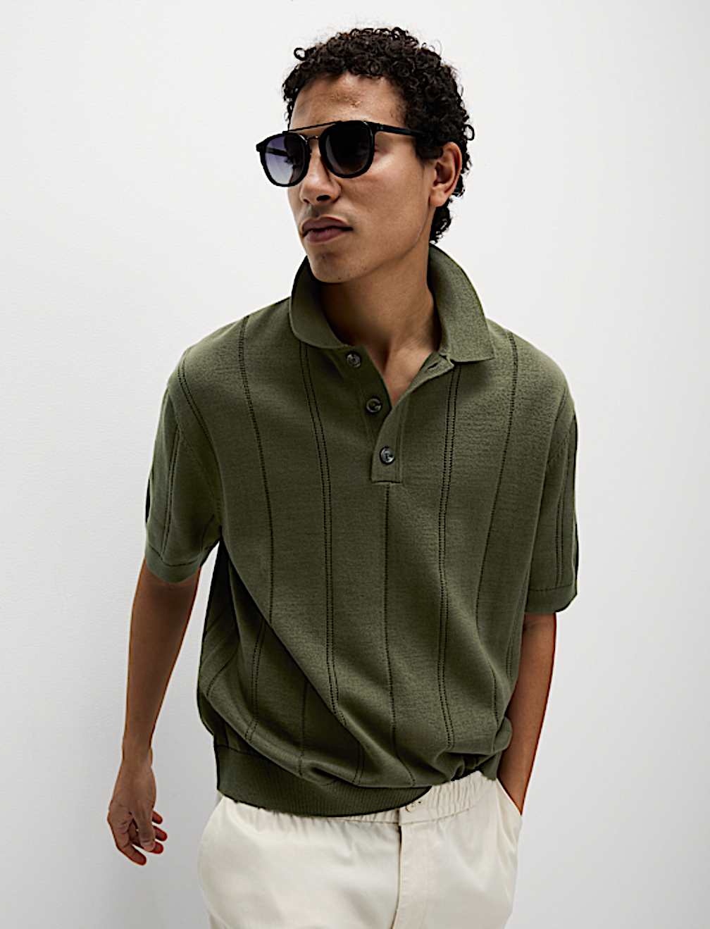 Pure Cotton Textured Knitted Polo Shirt