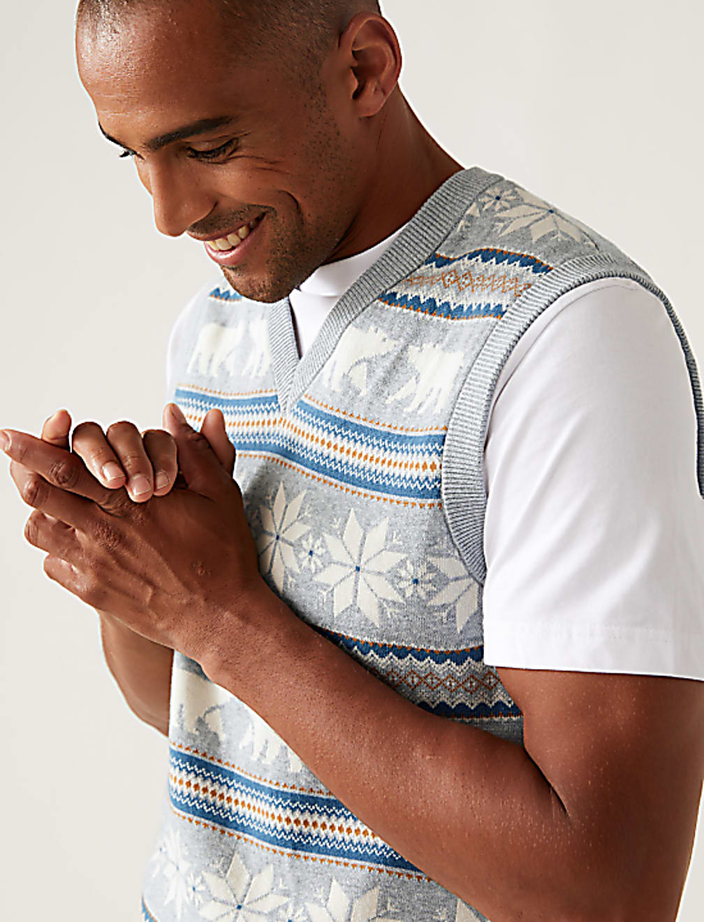 Pure Cotton Sleeveless Fair Isle Christmas Jumper
