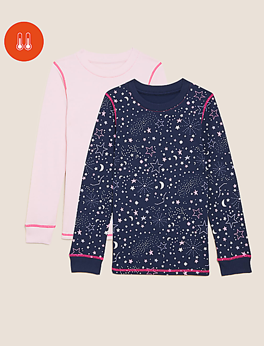 2pk Cotton Blend Star & Plain Thermal Vests