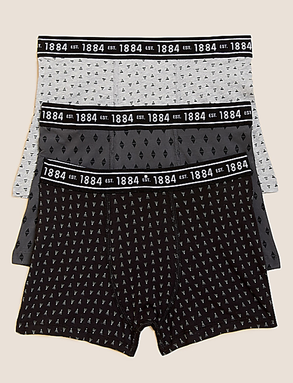 3pk Cotton with Stretch Printed Trunks
