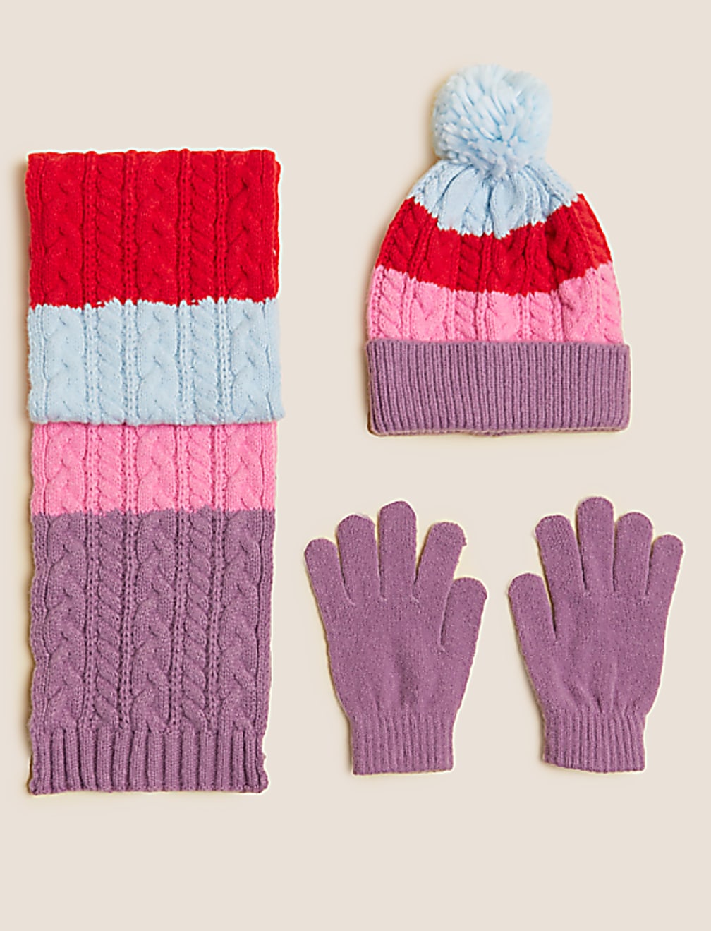 Kids' Colour Block Hat, Scarf and Glove Set