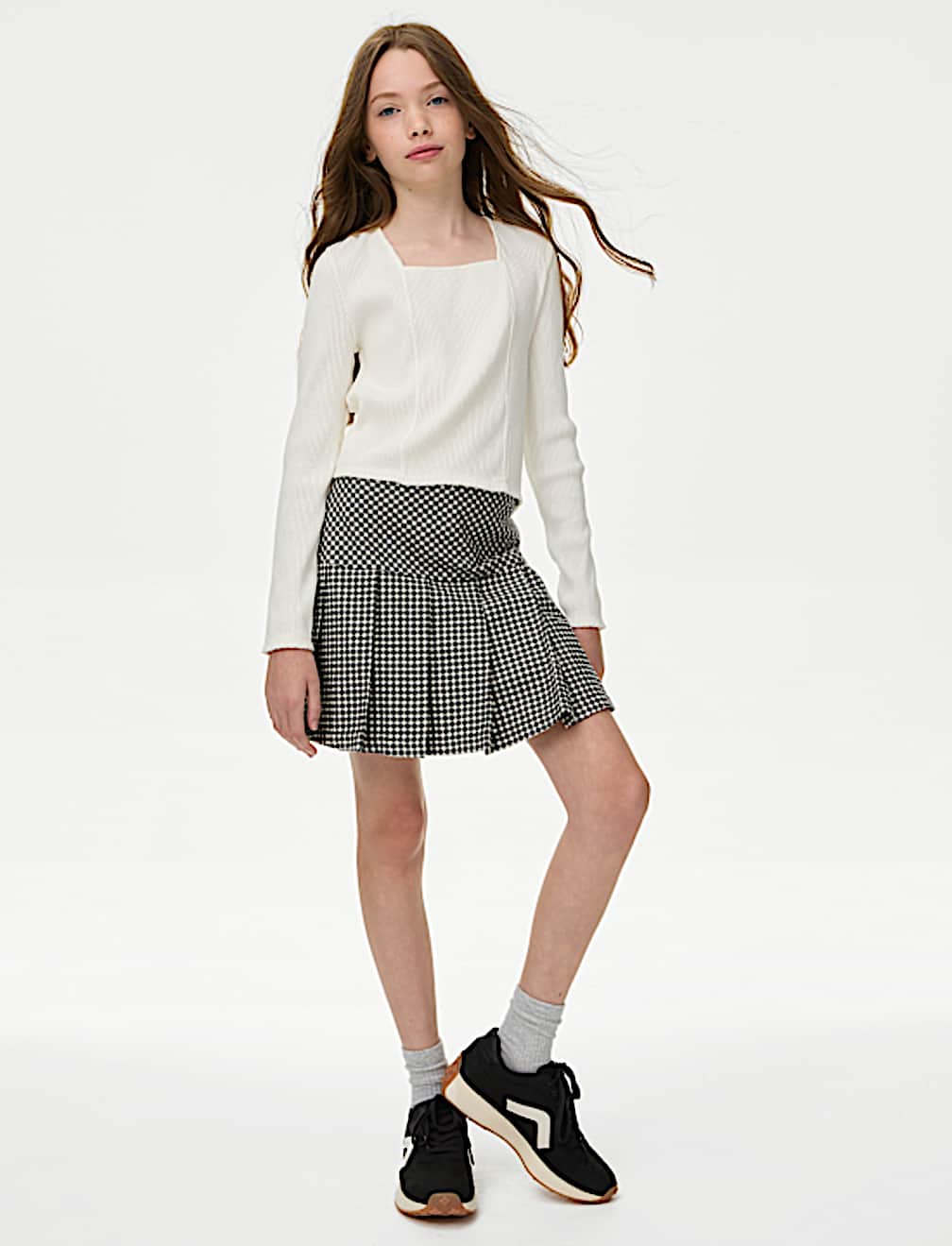 Cotton Blend Dogtooth Skort (6-16 Yrs)