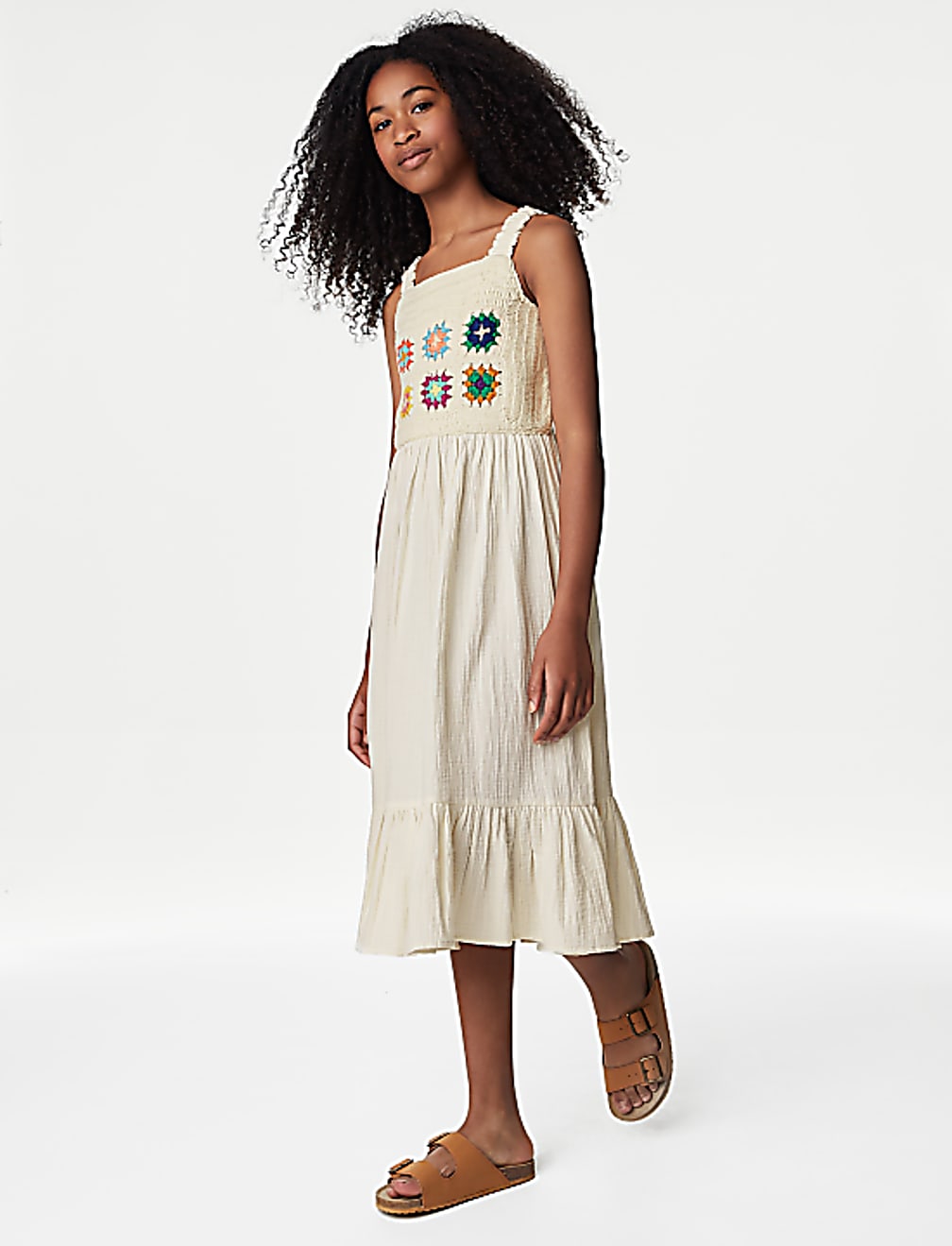 Pure Cotton Patchwork Crochet Midi Dress  (6-16 Yrs)