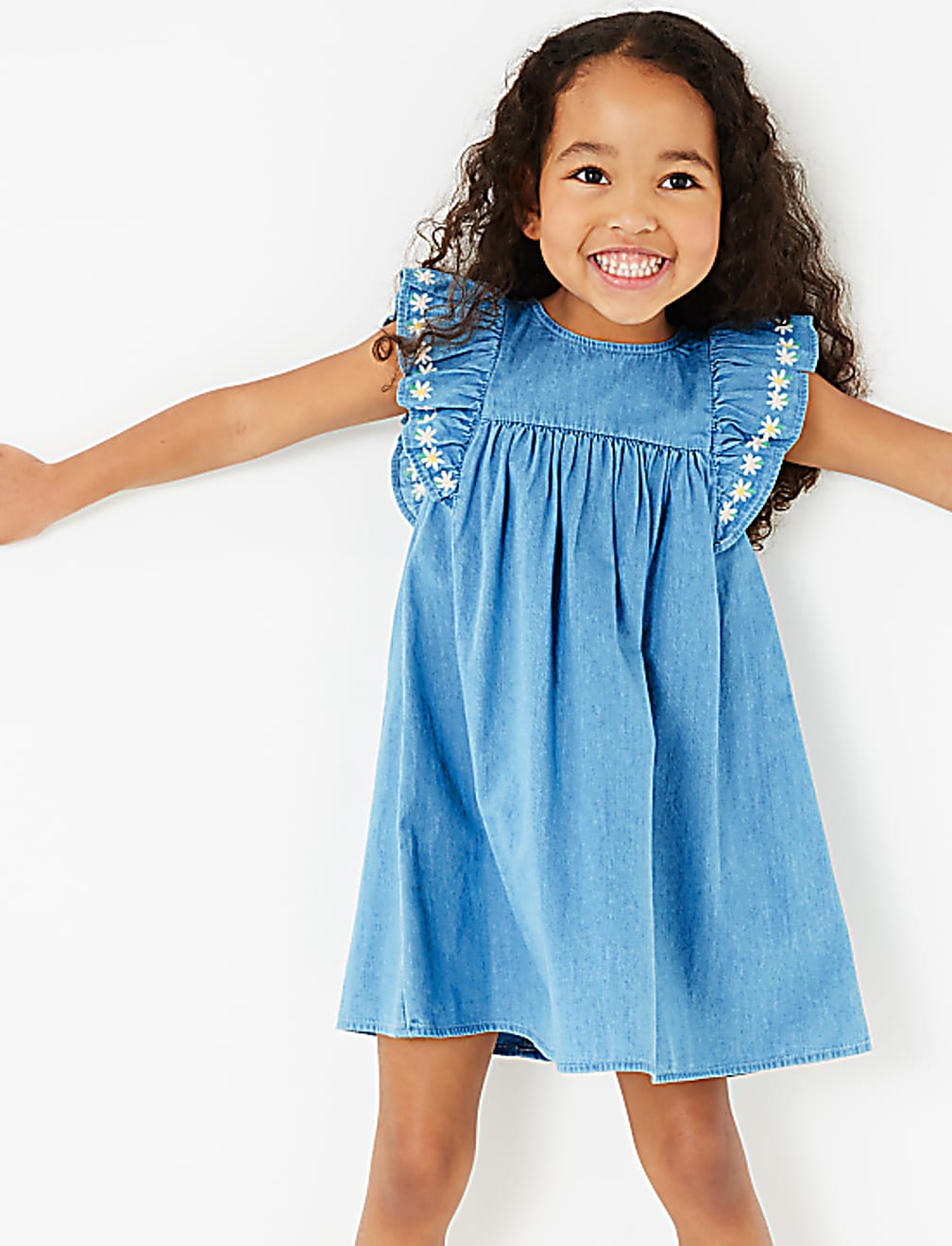 Chambray Embroidered Dress (2-7 Yrs)