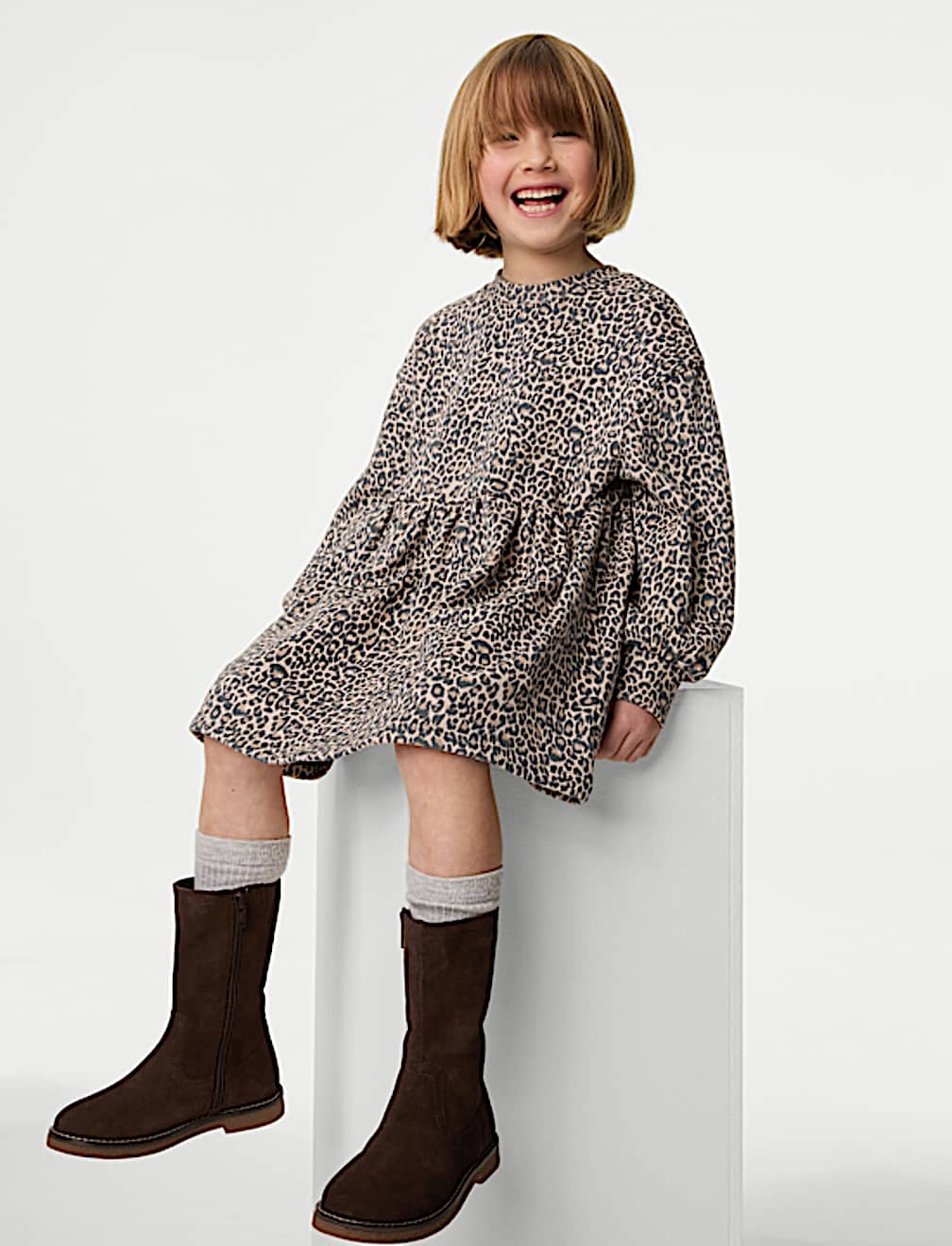 Cotton Rich Leopard Jumper Dress (1-8 Yrs)