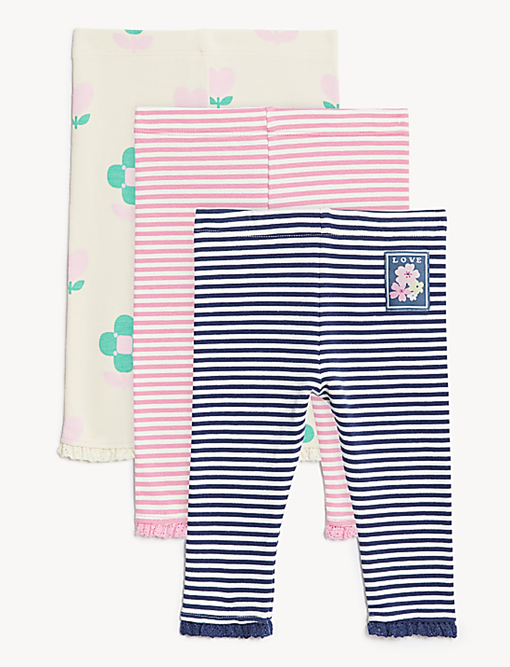 3pk Cotton Rich Patterned Leggings