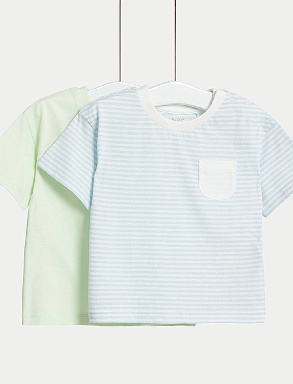 2pk Pure Cotton Striped & Plain T-Shirts (0-3 Yrs)