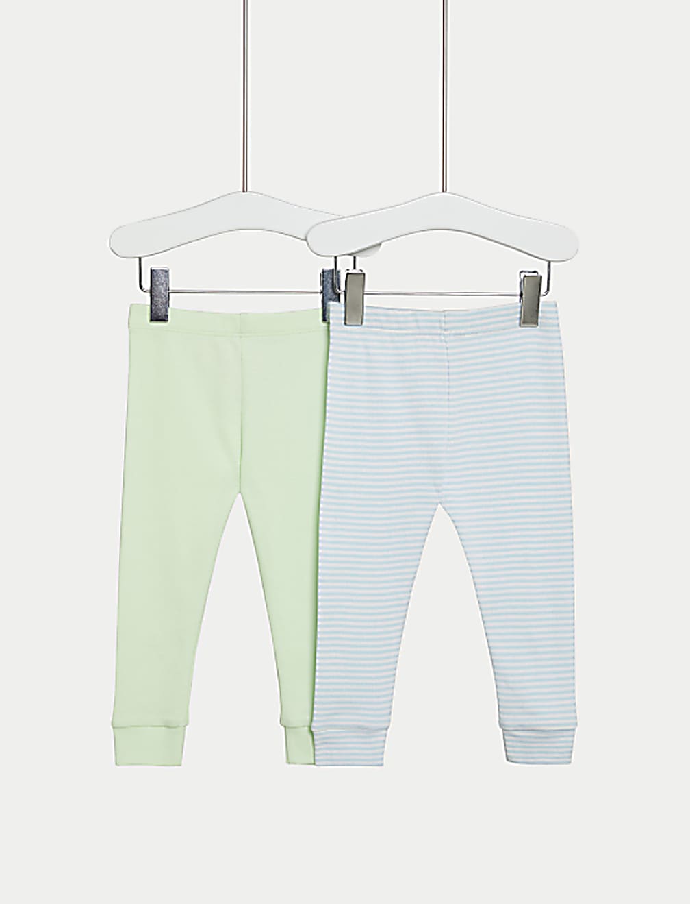 2pk Pure Cotton Striped & Plain Leggings (0-3 Yrs)