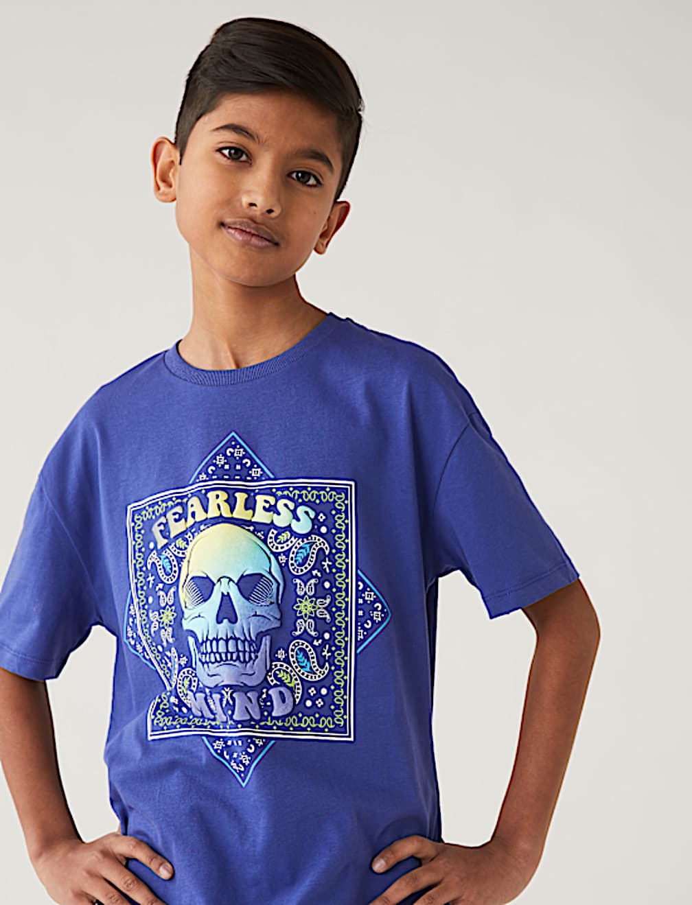 Pure Cotton Paisley Skull T-Shirt
