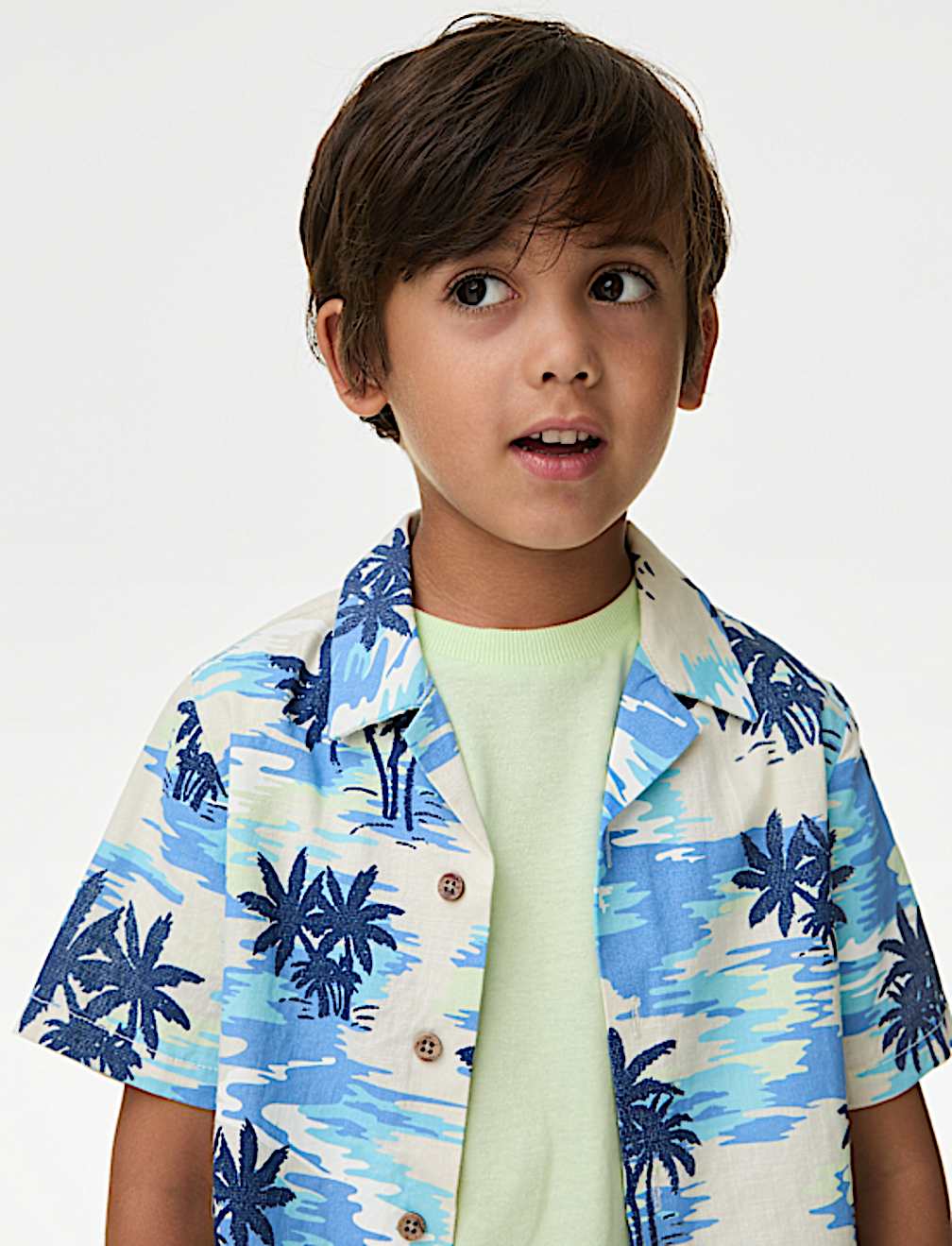 Pure Cotton Palm Print Shirt & T-Shirt Set (2-8 Yr)