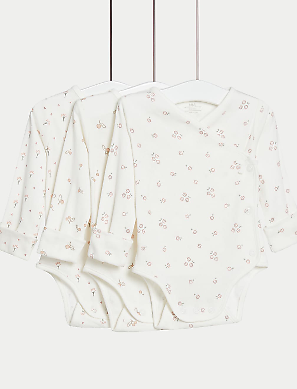 3pk Pure Cotton Floral Bodysuits (6½lbs-3 Yrs)