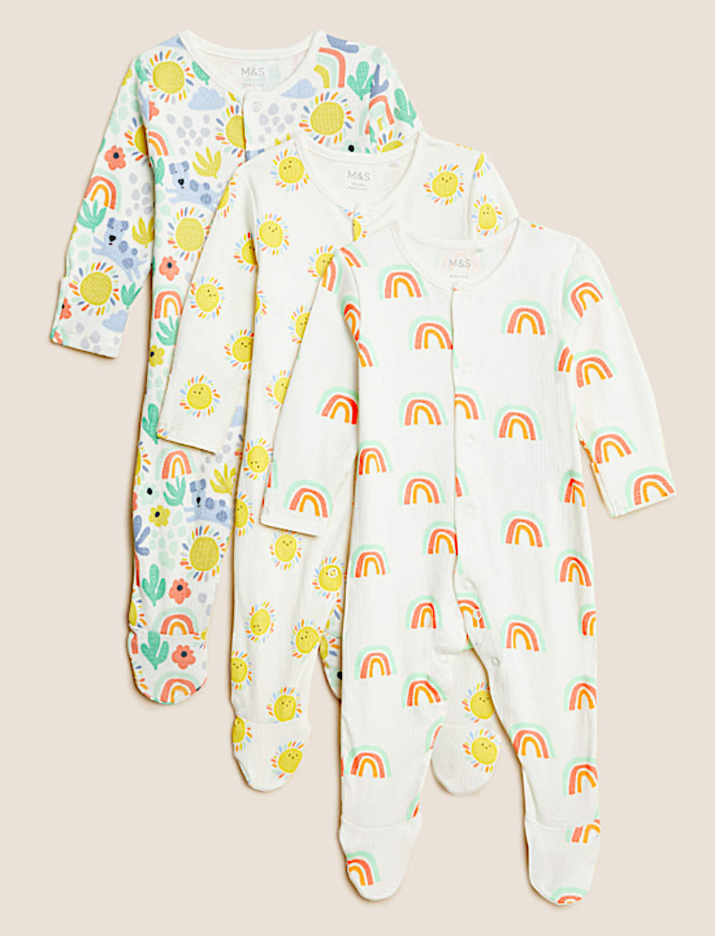 3pk Cotton Rich Printed Sleepsuits