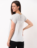 Stripe Woven Jersey Mix Top