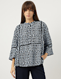 Linen Rich Tie-Dye Mandarin Collar Top