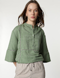 Linen Rich Embroidered Bell Sleeves Tunic