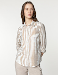 Pure Linen Striped Spread Collar Shirt