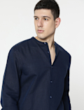 Linen Rich Mandarin Collar Shirt