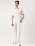 Linen Blend Striped Spread Collar Shirt
