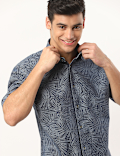 Pure Cotton Printed Spread Collar Denim Shirt