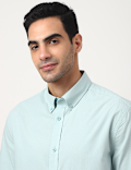 Pure Cotton Plain Button Down Collar Shirt
