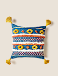 Pure Cotton Striped Tufted Tassel Cushion