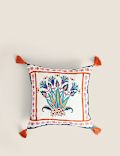 Linen Blend Floral Embroidered Cushion