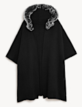 Hooded Faux Fur Trim Poncho