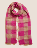 Checked Fringed Scarf with Wool