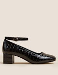 Wide Fit Croc Block Heel Court Shoes