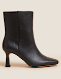 Leather Kitten Heel Pointed Ankle Boots