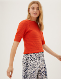 Cotton Rich Puff Sleeve Knitted Top