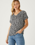 Linen Rich Printed V-Neck T-Shirt