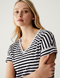 Linen Rich Striped V-Neck T-Shirt